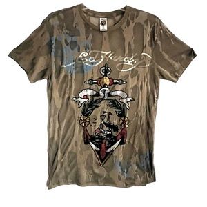 Ed Hardy Y2K Pirate Grunge Sheer Camo Streetwear Kardashian Graffiti Art Perfect